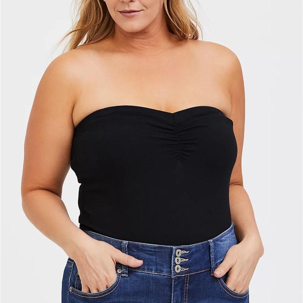Torrid 5X (28) Tube Top Ruched Sweetheart Bust Black Foxy T-Shirt Plus Size NWT_4